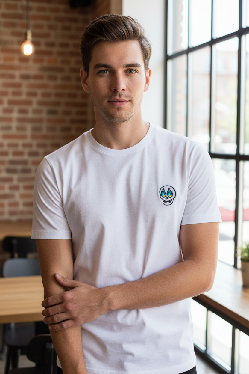 Camiseta blanca calavera - Modelo masculino