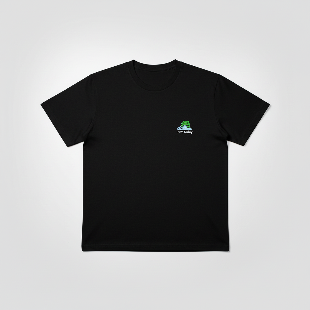 Camiseta negra abierta Not Today letras blancas