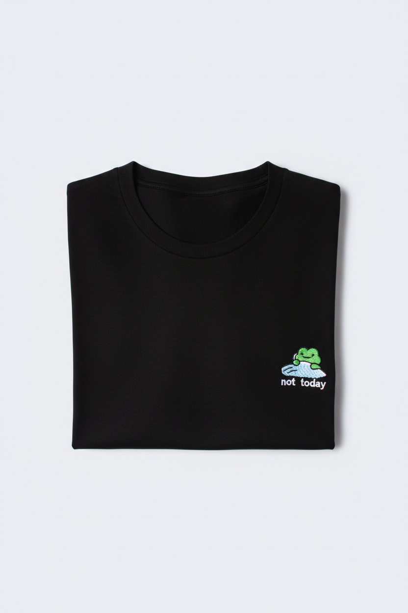 Camiseta negra doblada Not Today letras blancas