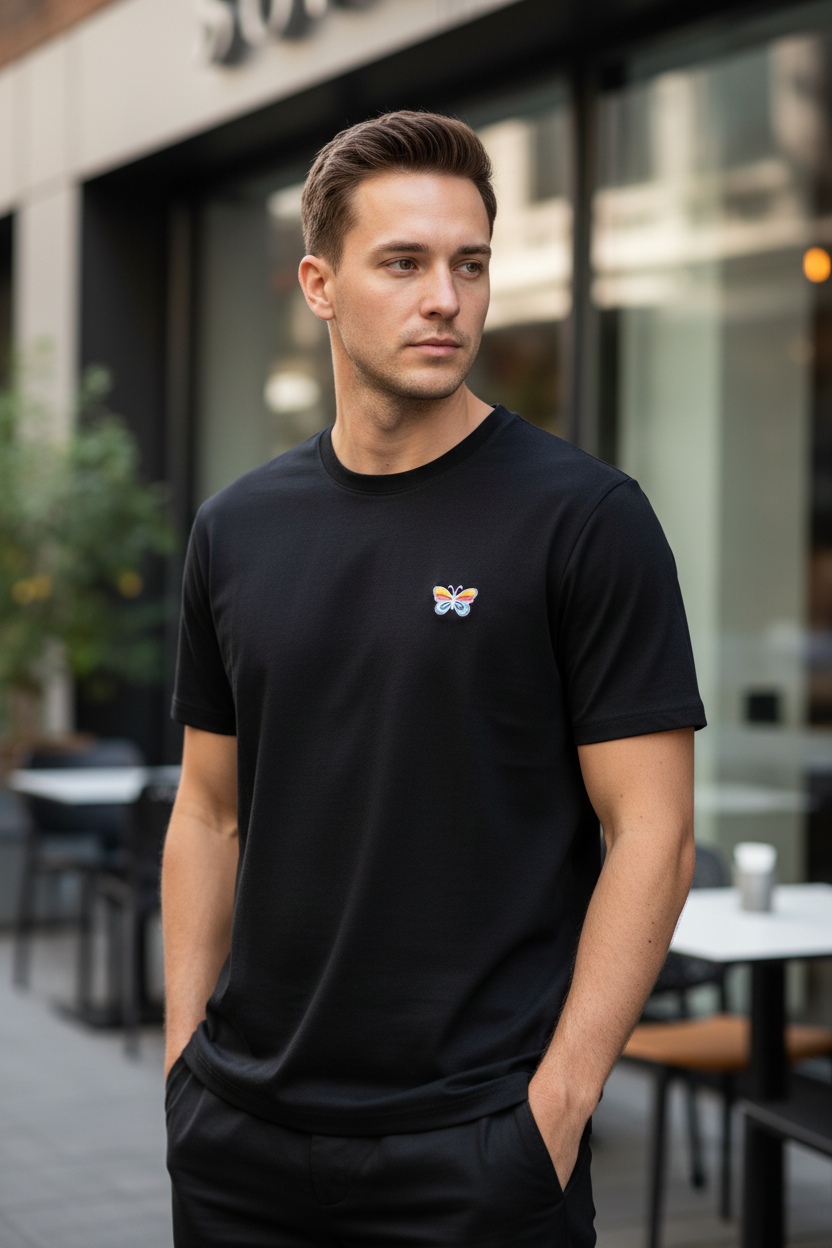 Camiseta negra mariposa - Modelo masculino