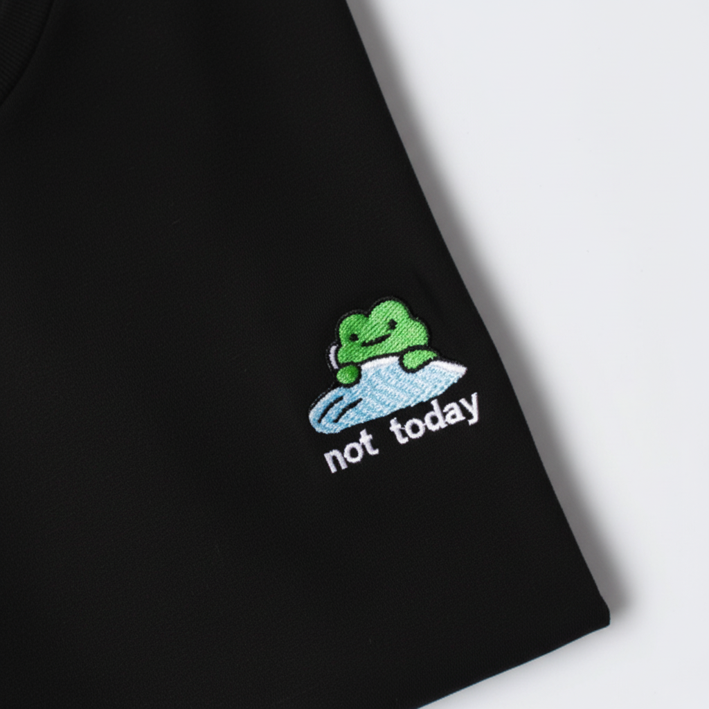 Detalle bordado camiseta negra Not Today