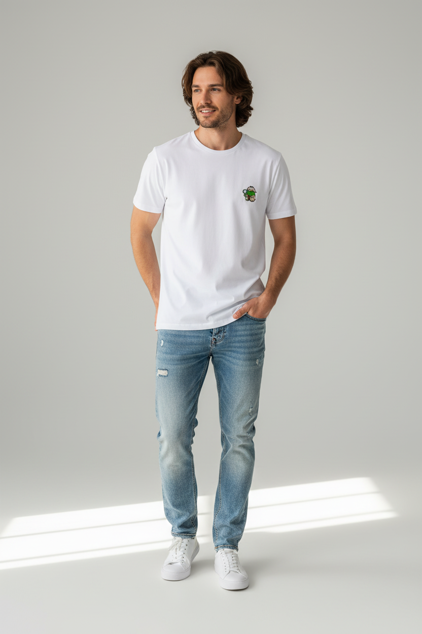 Modelo masculino con camiseta detective