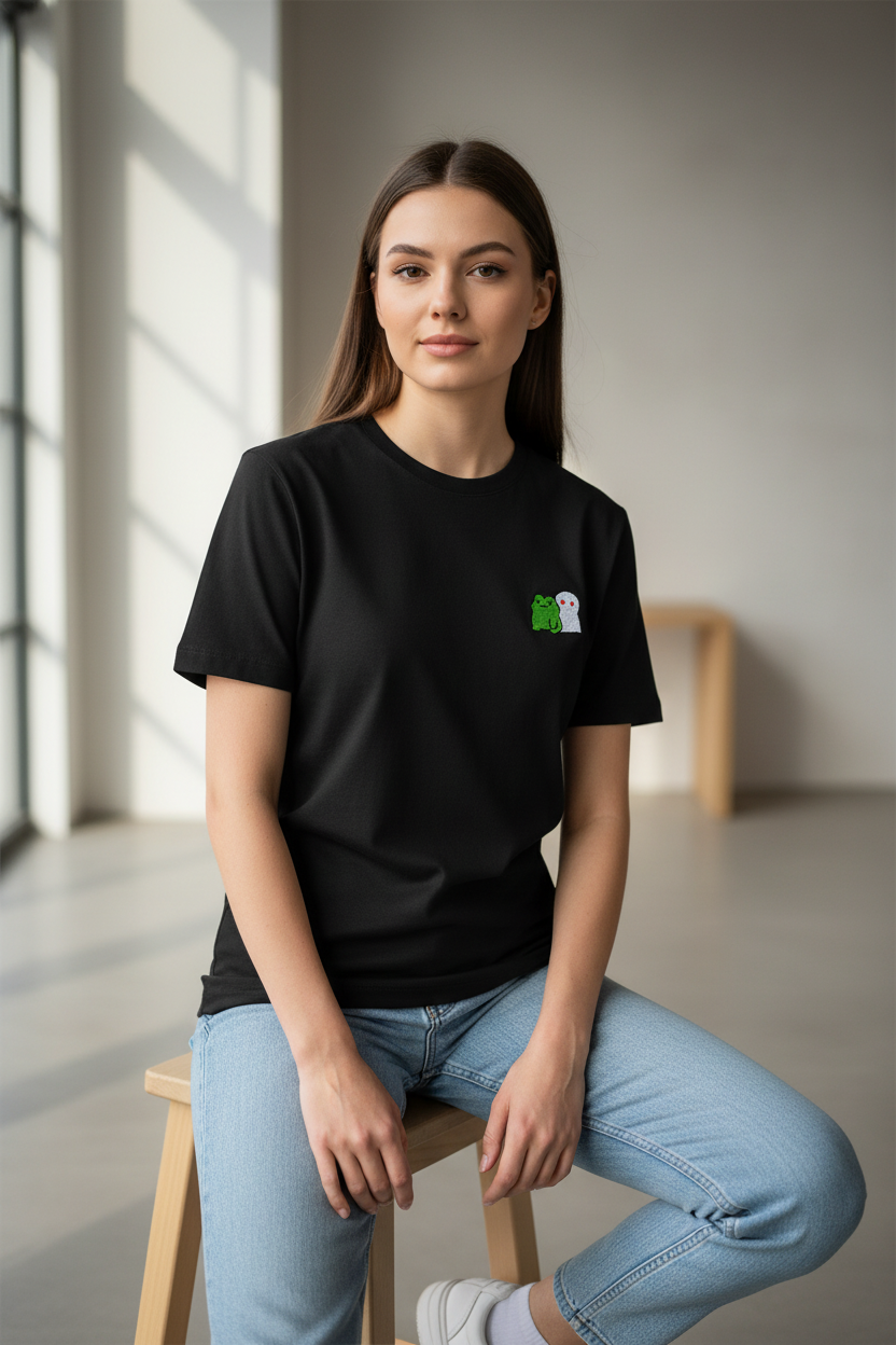 Modelo femenina con camiseta Roit Sombra negra