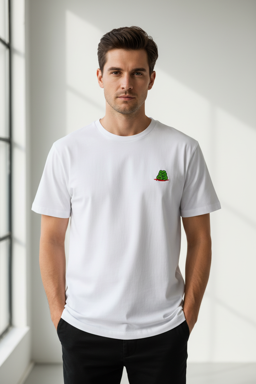 Modelo masculino con camiseta bordada